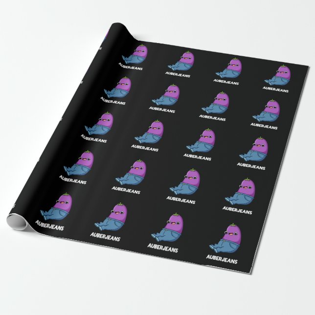 Papel De Regalo Auberjeans Funny Eggplant Pun Dark BG (Desenrollado)
