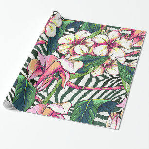 Papel De Regalo Audaz HAWAIIAN Floral Monstera Leaves & Plumeria