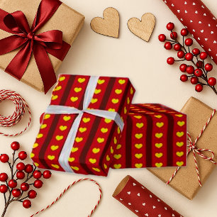 Papel De Regalo Audaz Stripe Rojo Corazón Amarillo Romántico