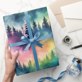 Papel De Regalo Aurora Borealis Pastel Pines Luz del Norte