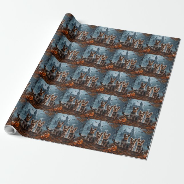 Papel De Regalo Australia Terrier Halloween Noche Doggy Delight (Desenrollado)
