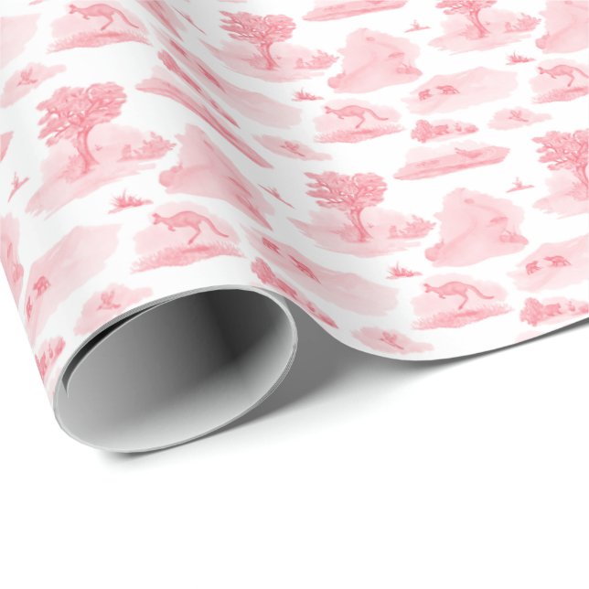 Papel De Regalo Australian Animal Toile (Coral) Wrapping Paper (Esquina del rollo)