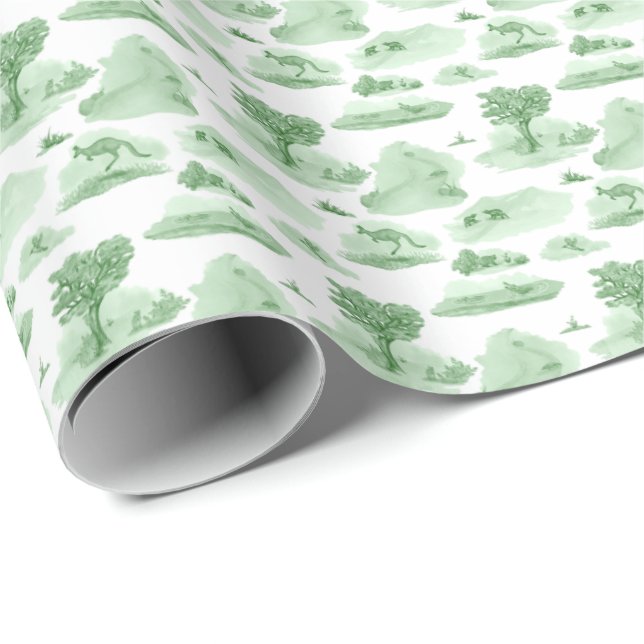 Papel De Regalo Australian Animal Toile (Green) (Esquina del rollo)