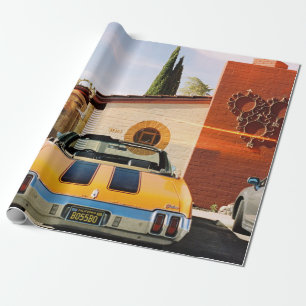 Papel De Regalo Auto azul estacionado al lado de un edificio de ho