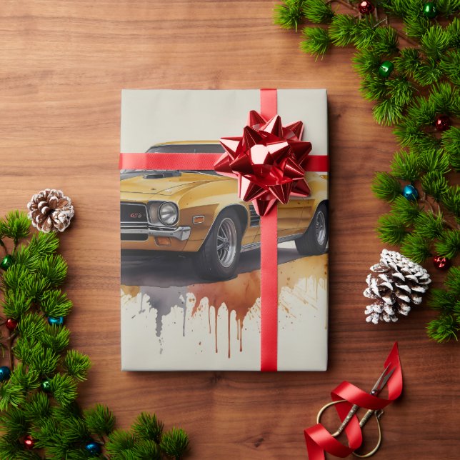 Papel De Regalo Auto clásico americano amarillo (Regalo de vacaciones)