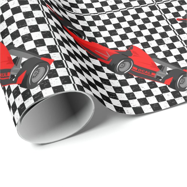 Papel De Regalo Auto de carreras en blanco y negro (Esquina del rollo)