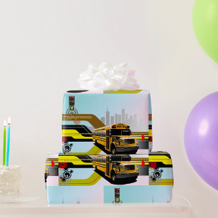 Papel De Regalo Autobús Escolar Ciudad Ciberespacio