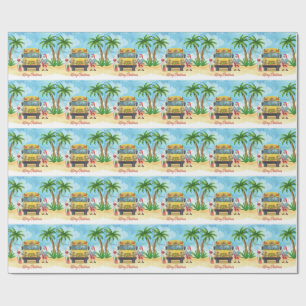 Papel De Regalo Autobús Escolar Tropical de Navidad con Santa