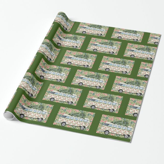 Papel De Regalo Autobús Hippie de época trae Navidades de árbol de (Desenrollado)
