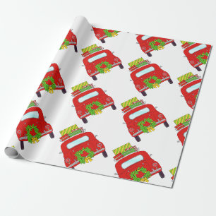 Papel De Regalo Automóvil de Navidades retro dibujado a mano