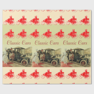 Papel De Regalo AUTOS CLÁSICOS, VINTAJES CON ELEGANTES MUJERES Roj