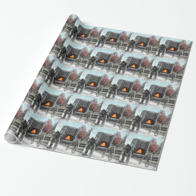 Papel De Regalo Autumn Amish Buggy (Desenrollado)