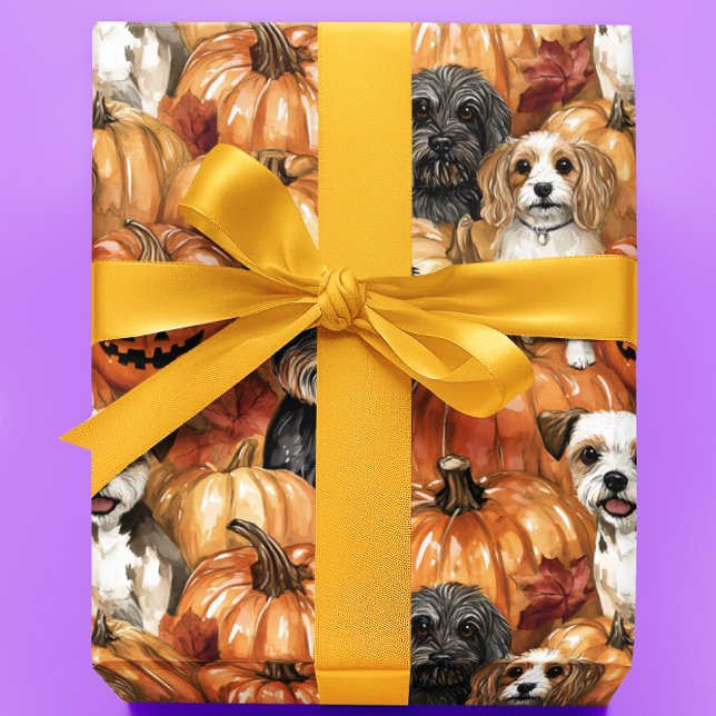 Papel De Regalo Autumn Dogs in a Pumpkin Patch Halloween (Subido por el creador)