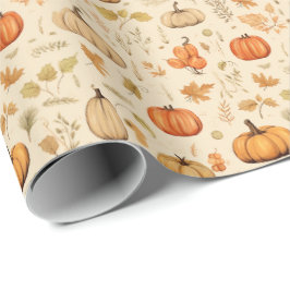 Papel De Regalo Autumn Harvest Pumpkins & Fall Leaves Rustic 