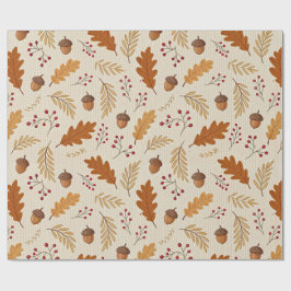 Papel De Regalo Autumn Leaves and Acorns Pattern