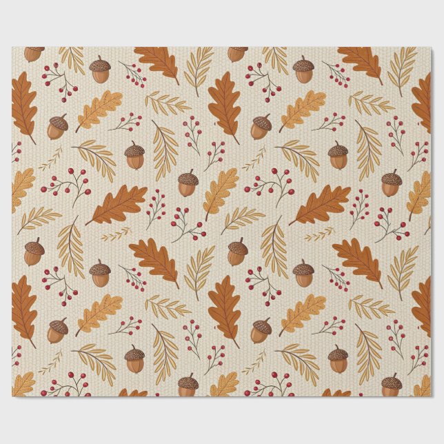 Papel De Regalo Autumn Leaves and Acorns Pattern (Superficie plana)