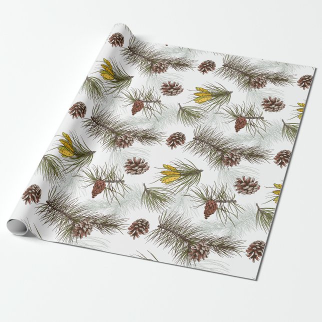 Papel De Regalo Autumn Pine Cones (Desenrollado)