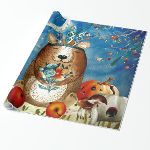 Papel De Regalo Autumn Woodland Friends Ilustracion forestal