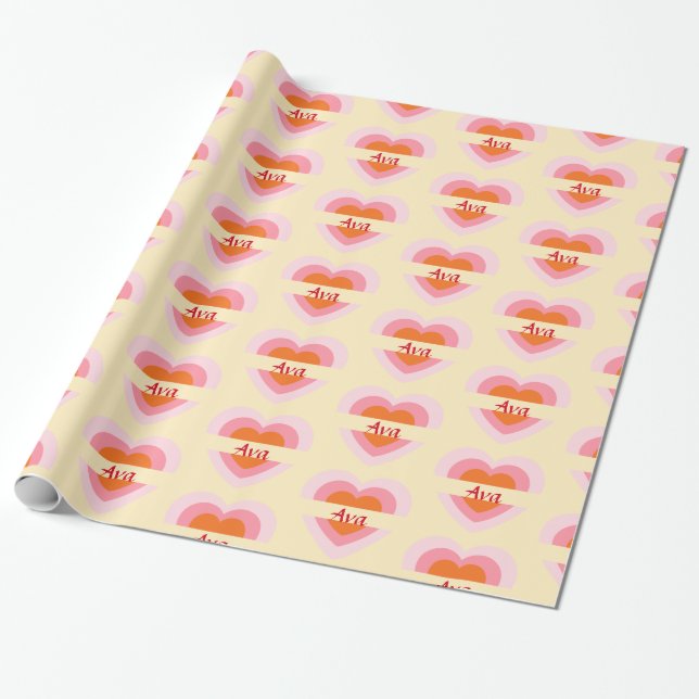 Papel De Regalo Ava Name Heart Wrapping Paper Birthday Gift Person (Desenrollado)