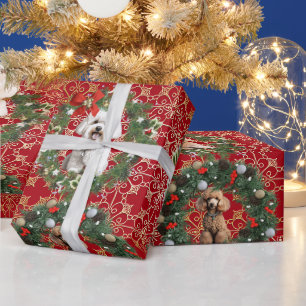Papel De Regalo Avatar de perro de Navidad en fondo de copo de nie