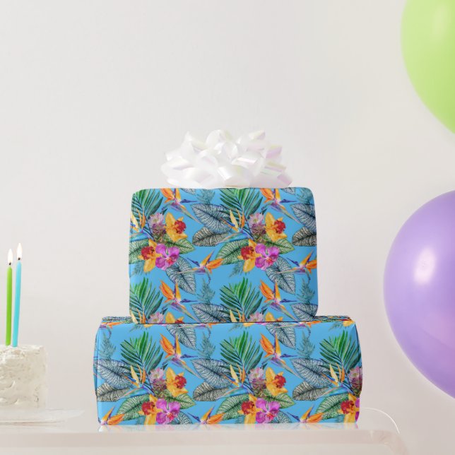 Papel De Regalo Ave Del Paraíso Y Del Jardín Azul Orquídea (Regalos de fiesta)