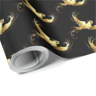 Papel De Regalo Ave dorada sobre fondo negro