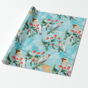 Papel De Regalo Ave finca, vegetación de Navidades, baya roja