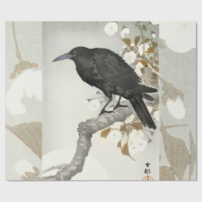 Papel De Regalo Ave japonesa Crow Raven Koson (Superficie plana)
