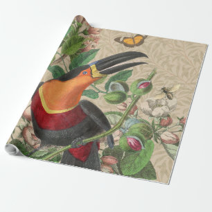 Papel De Regalo Ave Tropical De La Selva Turca Hermosa Antigüedad