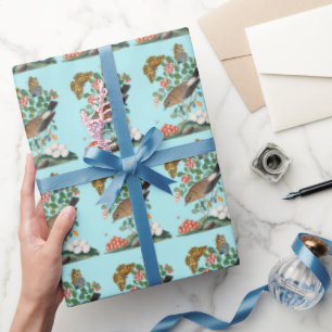 Papel De Regalo Ave vintage y mariposa