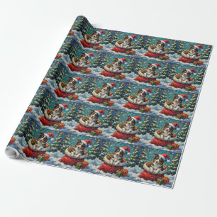 Papel De Regalo Aventura de Border Collie en la bolsa de Santa de 