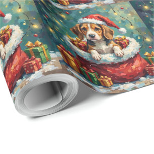 Papel De Regalo Aventura de la bolsa de Santa de Navidad de Beagle