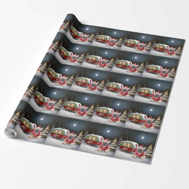 Papel De Regalo Aventura de Navidades de la Caravana de Bulldog de (Desenrollado)