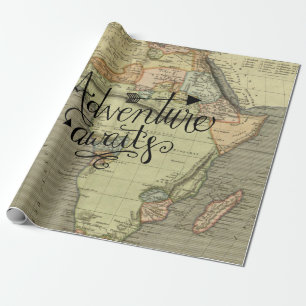 Papel De Regalo Aventura Espera Mapa del Mundo Antiguo