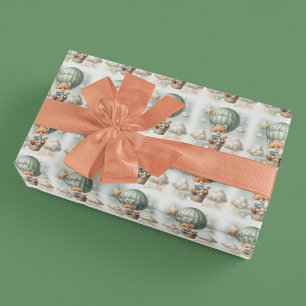 Papel De Regalo Aventura Esperando Globo Aerostático Zorro Baby Sh