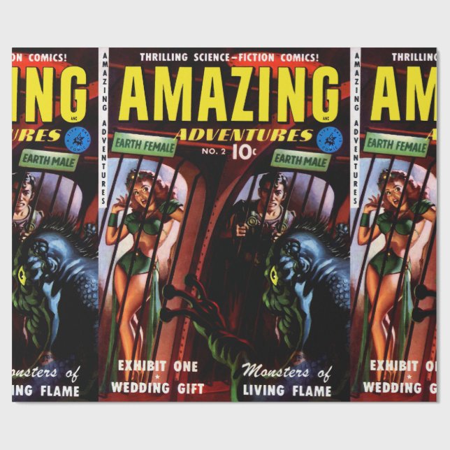 Papel De Regalo Aventuras Increíbles #2 Cómic Retro de Ciencia Fic (Superficie plana)