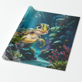 Papel De Regalo Aventuras submarinas con la alegre tortuga.