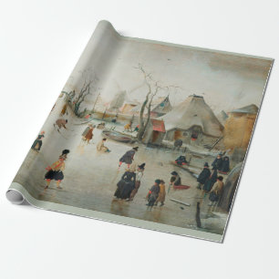 PAPEL DE REGALO AVERCAMP "PATINAJE DE HIELO EN UN PUEBLO"