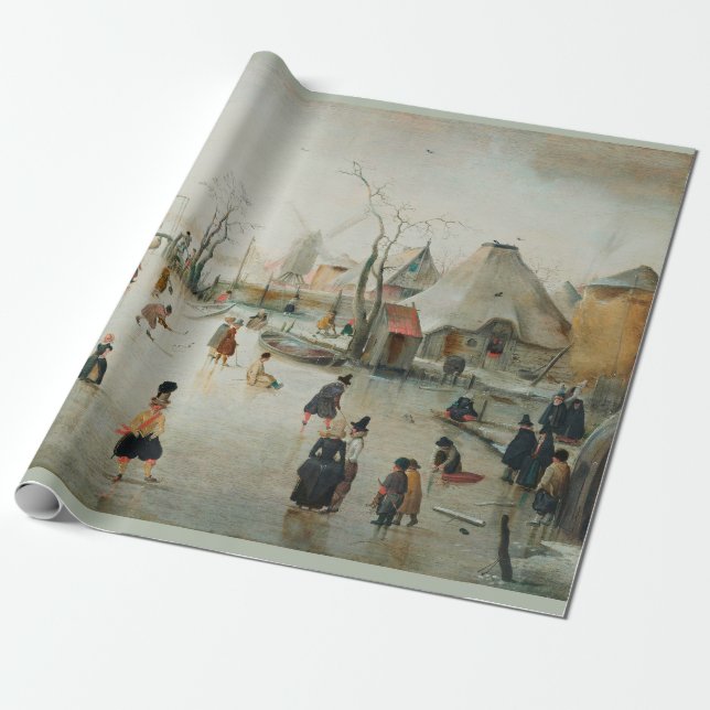 PAPEL DE REGALO AVERCAMP "PATINAJE DE HIELO EN UN PUEBLO" (Desenrollado)