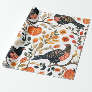 Papel De Regalo Aves Acuarela Terrosa Vibrante - Estilo Bohemio