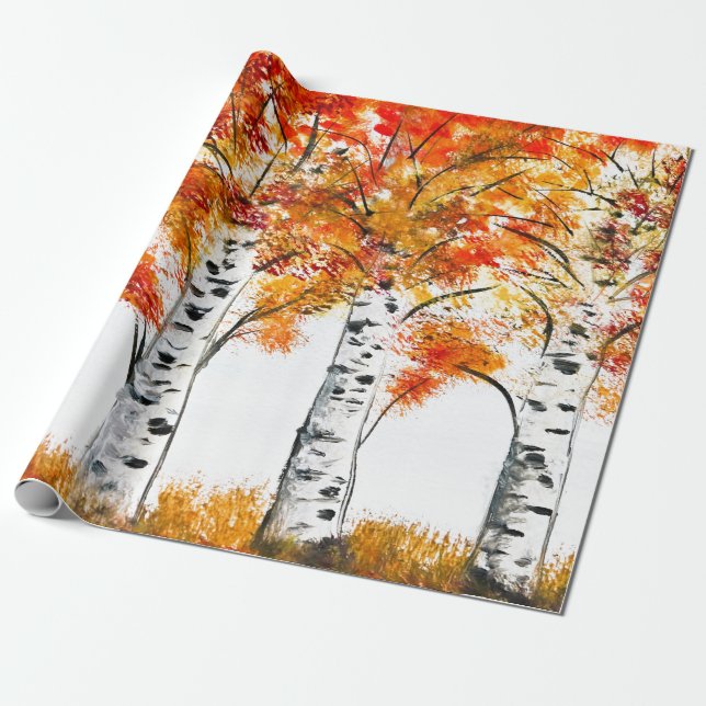 Papel De Regalo Aves acuáticas Árboles otoño hojas naranjas otoño (Desenrollado)