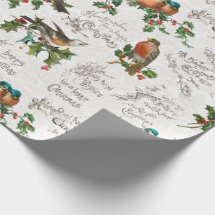 Papel De Regalo Aves antiguas, saludos de Holly y Navidad