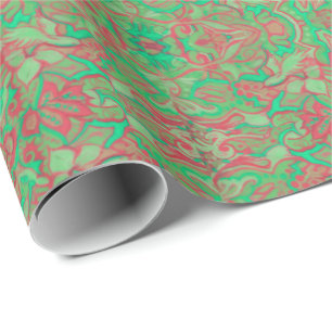 Papel De Regalo Aves Arabesque Oriental Bohemian Verde Rojo