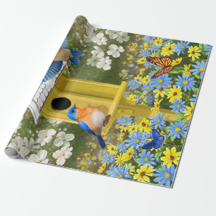 Papel De Regalo Aves azules y aves redondas