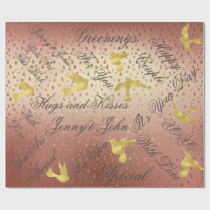 Papel De Regalo Aves Bodas Golden Powder Peach