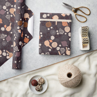 Papel De Regalo Aves con gorras, decorados, pinos con Navidades