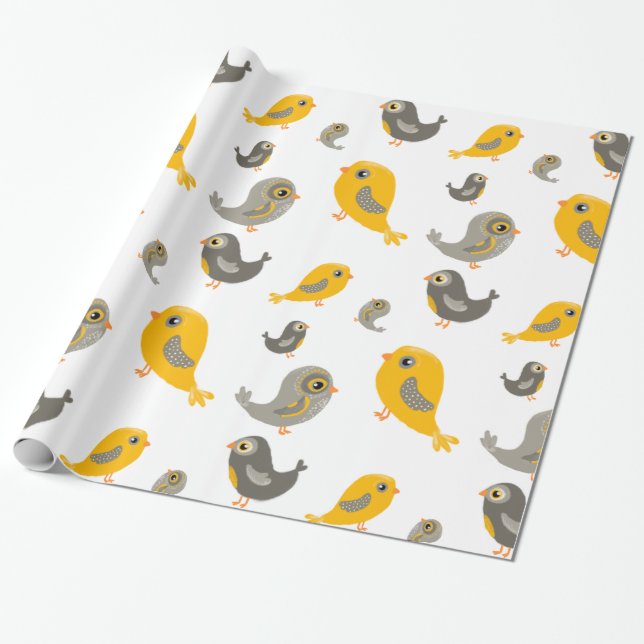 Papel De Regalo Aves cortas - amarillo y gris (Desenrollado)