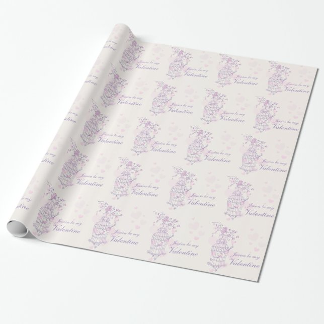 Papel De Regalo Aves de amor jaula púrpura rosa llamado envoltura  (Desenrollado)