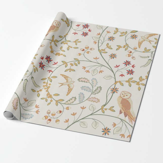 Papel De Regalo Aves de cosecha virgen en folios con flores sin so (Desenrollado)