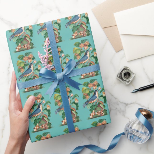 Papel De Regalo Aves de época envuelto con flores (Regalar)